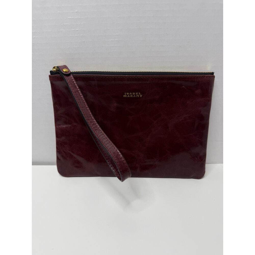 Isabel Marant Mino Pouch Wristlet Leather Zip Burgundy Clutch Small Evening Bag - Picture 2 of 5